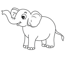 Cute cartoon hand drawn vector baby elephant coloring page.