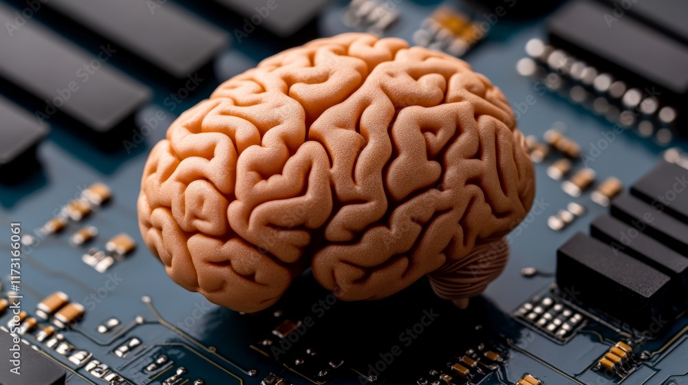 Poster human brain on circuit board: exploring the intersection of human intelligence and artificial intell