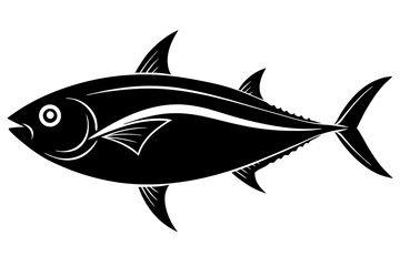 Stylized Tuna Fish Silhouette, Black and White Vector Graphic