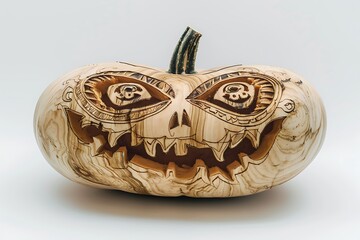 Naklejka premium Outline of a pumpkin with carved face on a white background