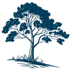 Obraz premium Hand-drawn Silhouette of a Majestic Tree on Hillside