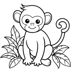Adorable Cartoon Monkey Coloring Page Jungle Animal Illustration