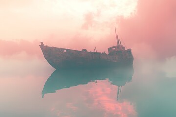 Fototapeta premium Rusty Shipwreck in a Misty Sunrise