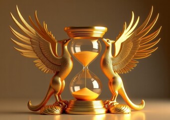 Unique golden hourglass with winged figures showcasing the passage of time