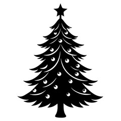 Black and White Christmas Tree Silhouette Illustration