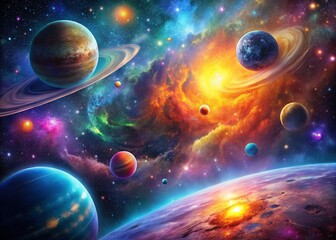 Cosmic Landscape: Distant Planets, Nebulas, and Stars in a Vast Expanse of Space