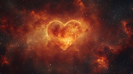 glowing fiery heart in starry night sky evokes deep emotions