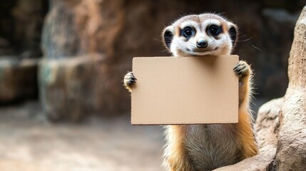 Cute meerkat holding blank sign. (1)