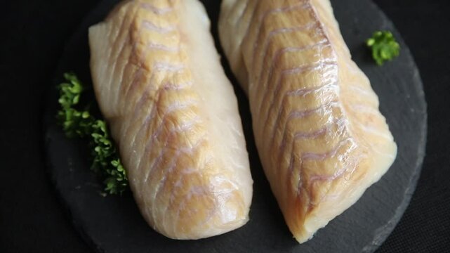 white fish fillet raw seafood fresh tasty food dish gourmet food background on the table rustic food top view copy space keto and paleo diet vegetarian pescetarian diet