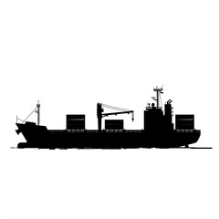 Obraz premium Silhouette of a cargo ship with containers on a white background
