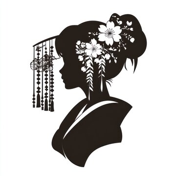 recommend clip art: Elegant Silhouette Of A Woman With Floral Hair Ornament
