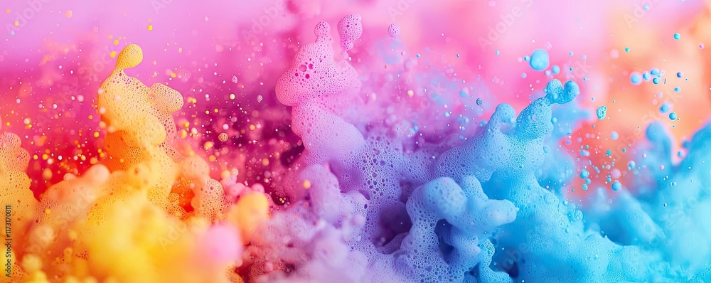 Poster splash abstract background idea. colorful abstract background with vibrant splashes and bubbles in p