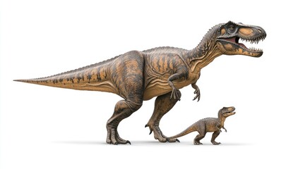 Obraz premium A depiction of a Tyrannosaurus rex alongside a smaller dinosaur, showcasing prehistoric life.