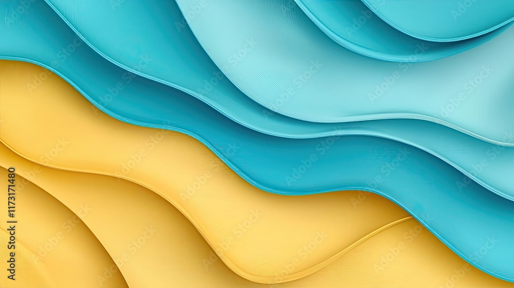 Poster waves abstract background idea. vibrant wavy layers in blue and yellow colors create an abstract bac
