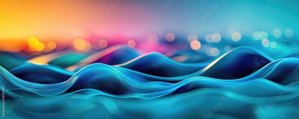 Poster waves abstract background idea. vibrant and soothing abstract waves with colorful reflections and li