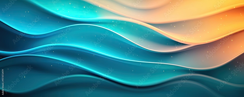 Poster waves abstract background idea. abstract wavy background of vibrant teal and orange colors with soft