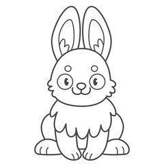 Cute rabbit coloring book for kids. Coloring page with bunny. Monochrome black and white illustration. Vector children's illustration.