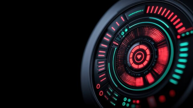 Display interface format concept. Futuristic digital design with vibrant red and green patterns against a dark background, evoking technology and innovation.