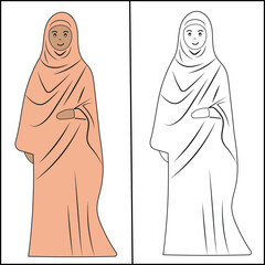 Arabic woman in traditional costume. Color illustration.