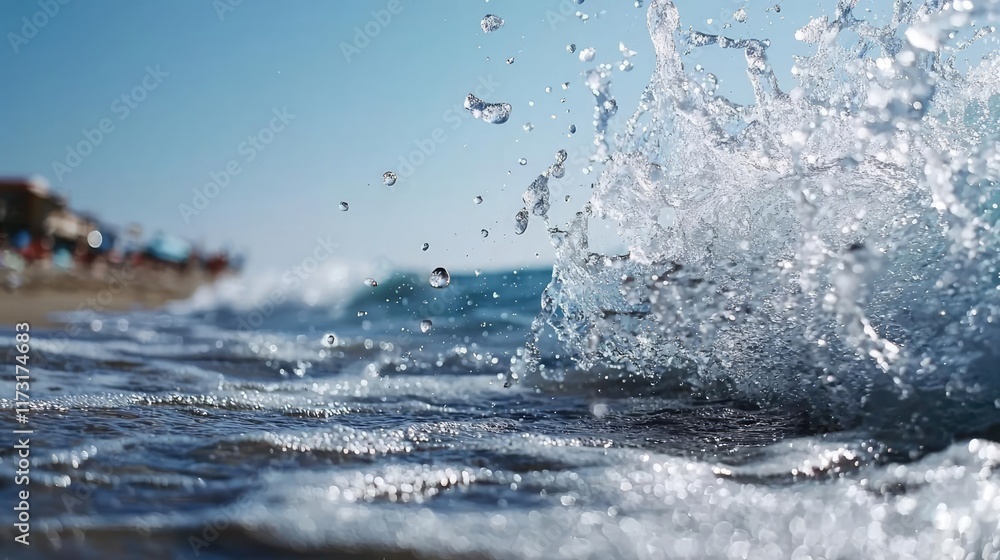 Poster waves abstract background idea. a close-up view of ocean waves splashing against a shore under clear