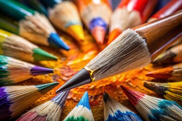 Fototapeta premium Crossed Pencil and Brush: Artistic Tools, Creative Design, High-Resolution Studio Shot