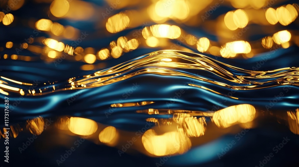 Poster waves abstract background idea. a mesmerizing close-up of shimmering water waves illuminated by gold