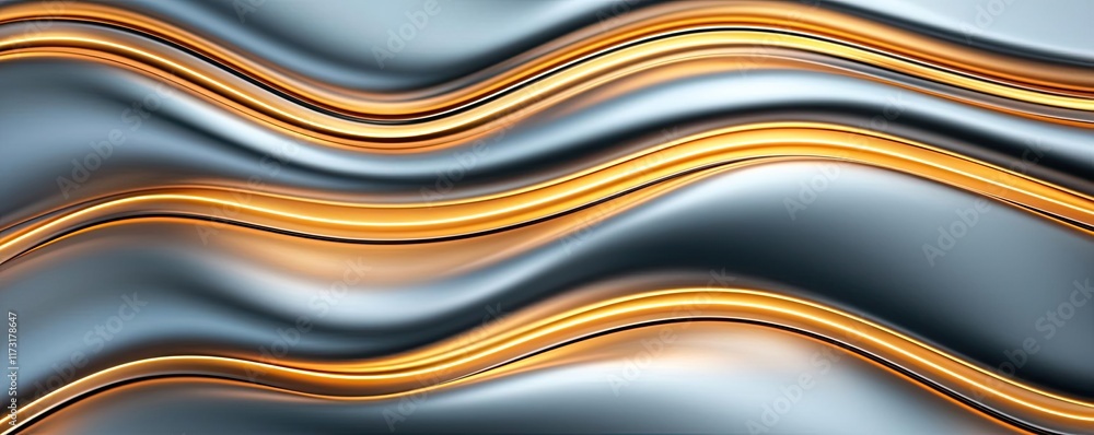 Poster waves abstract background idea. abstract metallic waves in silver and gold create a smooth, flowing 