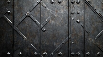 Fototapeta premium A textured metal surface with rivets and diagonal patterns, suggesting strength and durability.
