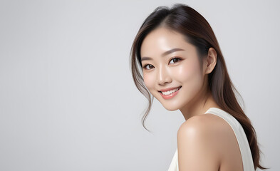 Beautiful woman face with healthy skin and natural make up. skincare advertising concept