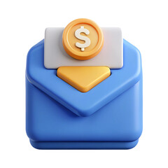 3D Render of a Blue Envelope with a Dollar Coin