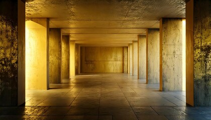 Obraz premium Concrete hallway with light lines and pillars
