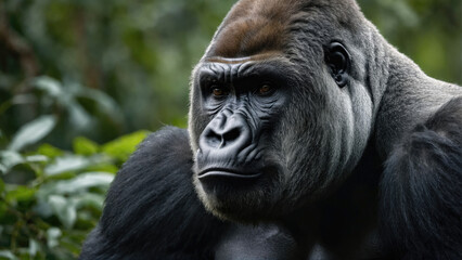 Obraz premium Majestic gorilla relaxing in its natural habitat surrounded by lush greenery in the afternoon light