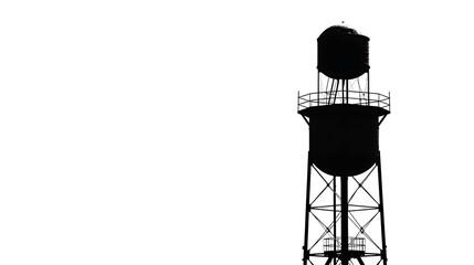 Silhouette of a water tower with a spherical top on a white background