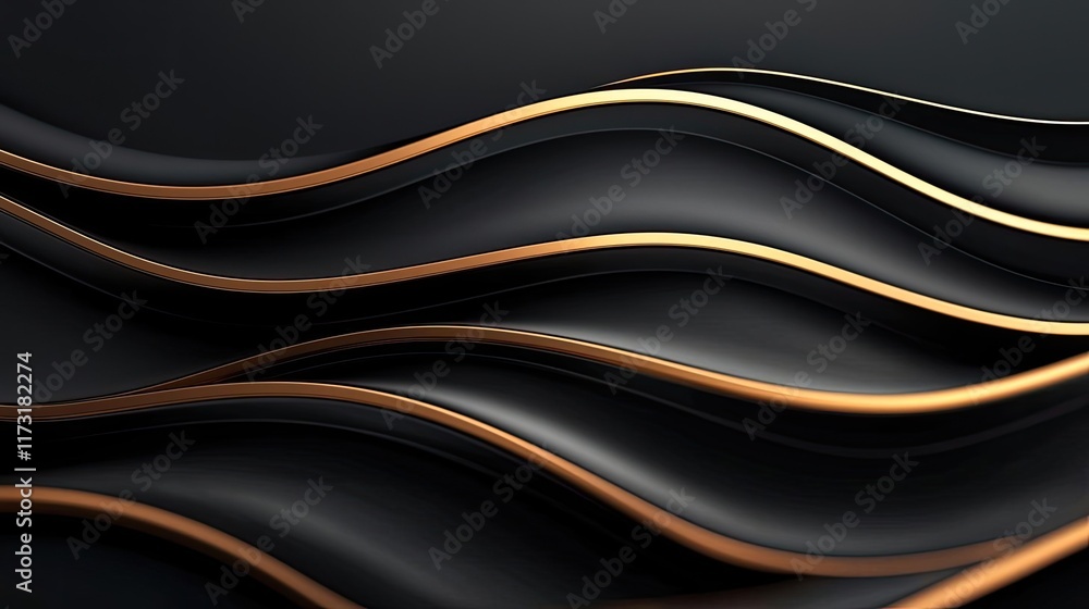 Poster Waves abstract background idea. Abstract wavy lines in gold and black, creating a modern and elegant visual effect.
