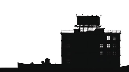 Fototapeta premium Silhouette of a hotel building with a signboard on a white background