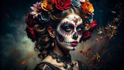 Day of the Dead Sugar Skull Fashion Photography: Elegant Gothic Halloween Style