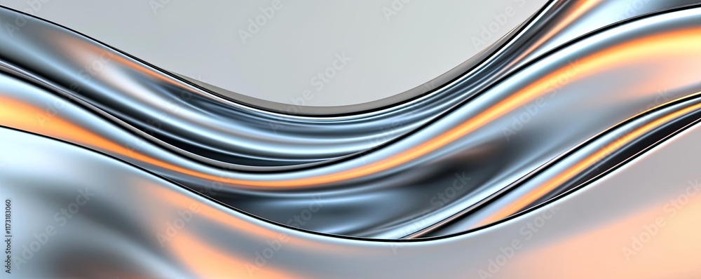 Poster metallic abstract background concept. a flowing metallic wave design with smooth gradients and refle