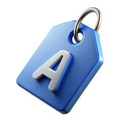 3D Render of Blue Tag with Letter A and Metal Ring