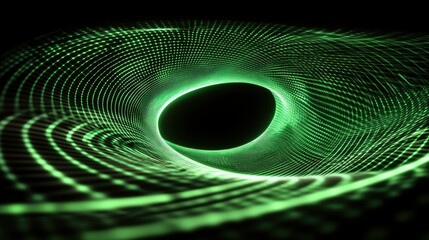 Obraz premium Neon-green data streaks forming a vortex, representing a high-tech virtual teleport portal