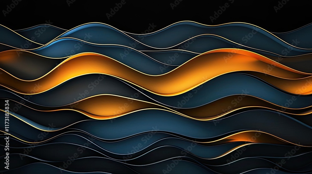 Poster waves abstract background idea. an abstract wave pattern in dark tones with vibrant golden highlight