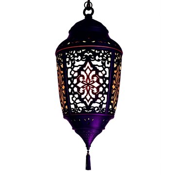 Elegant Purple Moroccan Lantern with Intricate Cutout Design and Warm Light
