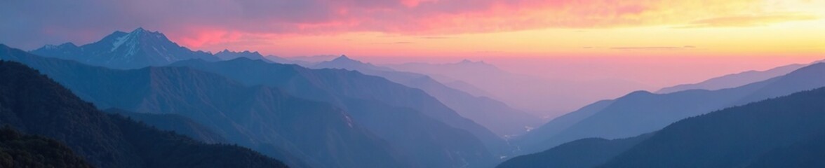 Fototapeta premium Mountain range at dawn with misty fog rolling in, mountains, morning