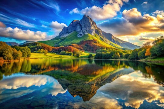 Txindoki Mountain Lake Reflection, Basque Country Landscape Photography - Stunning Splash Drops