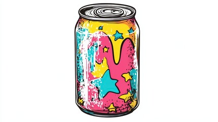 Obraz premium Colorful Can Design Featuring Stars and Abstract Shapes