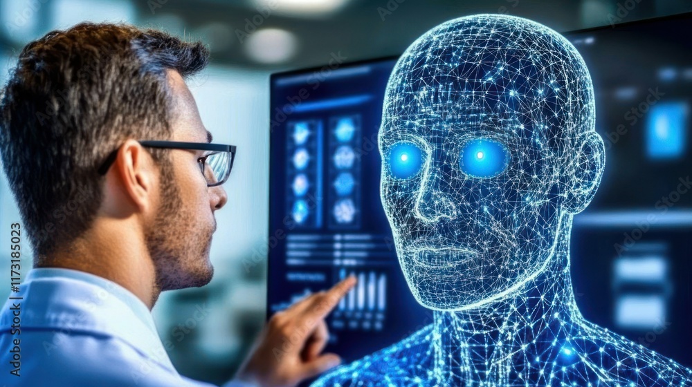 Poster scientist analyzing artificial intelligence: a glimpse into the future of tech
