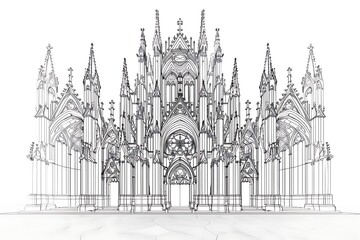 Outline of a Gothic-style cathedral on a white background