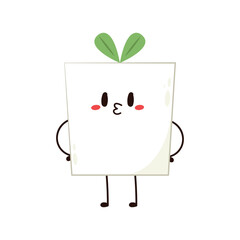 Cute tofu cartoon. Happy cute smiling funny tofu. character design. Vegetarian nutrition, healthy food.