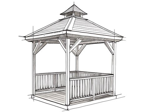 recommend clip art: Outline of a small wooden gazebo on a white background