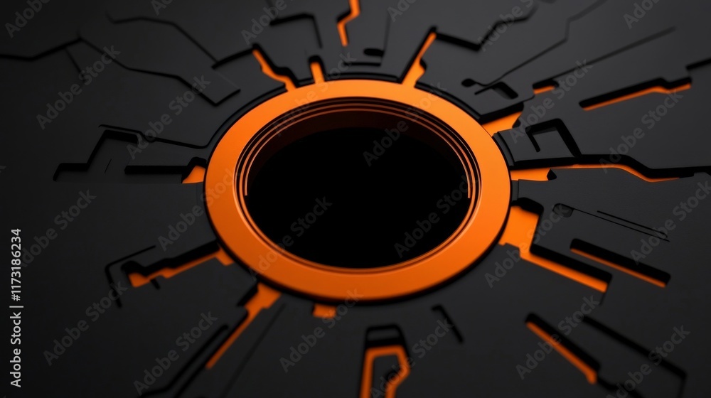 Poster abstract tech circle: a futuristic and abstract design featuring a glowing orange ring encircling a 