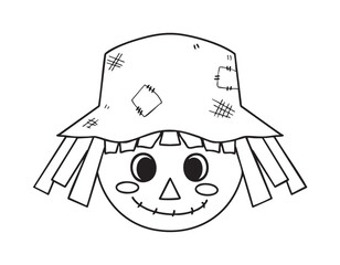 Coloring Page Cute Scarecrow Head Smiling